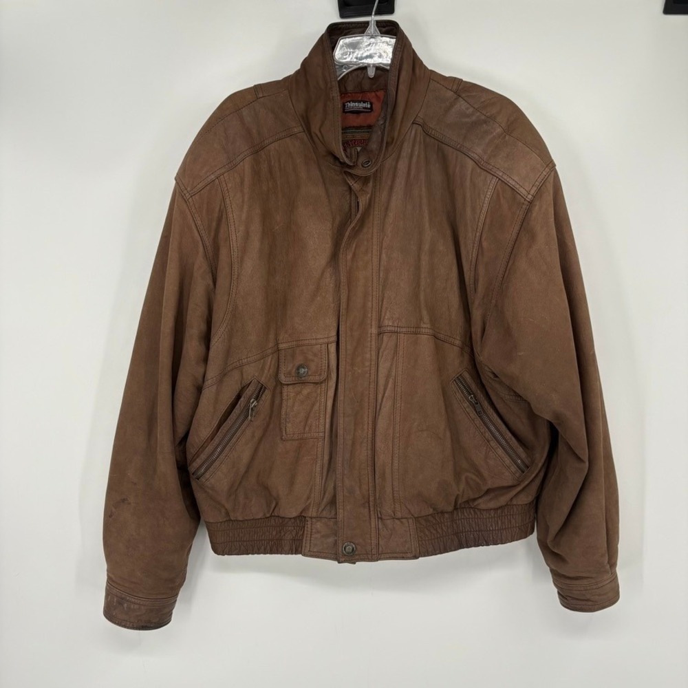 Wilsons Adventure Bound Leather Jacket Mens XL Brown Bomber Thinsulate Originals